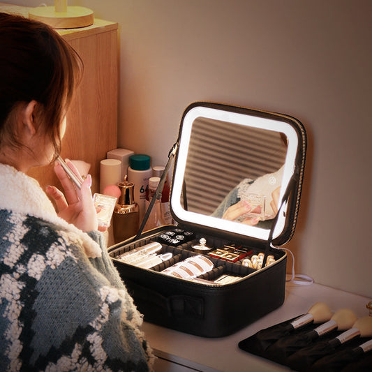 Cosmetic Bag Skin Care Storage Box With Mirror LED Light - K. Elegance